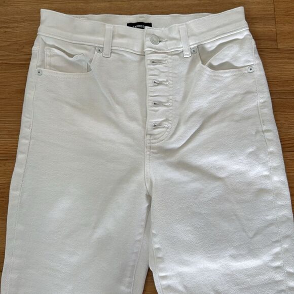 Express Womens High Rise Mom Jeans 2 White Cropped Straight Leg Button Fly - Picture 3 of 8
